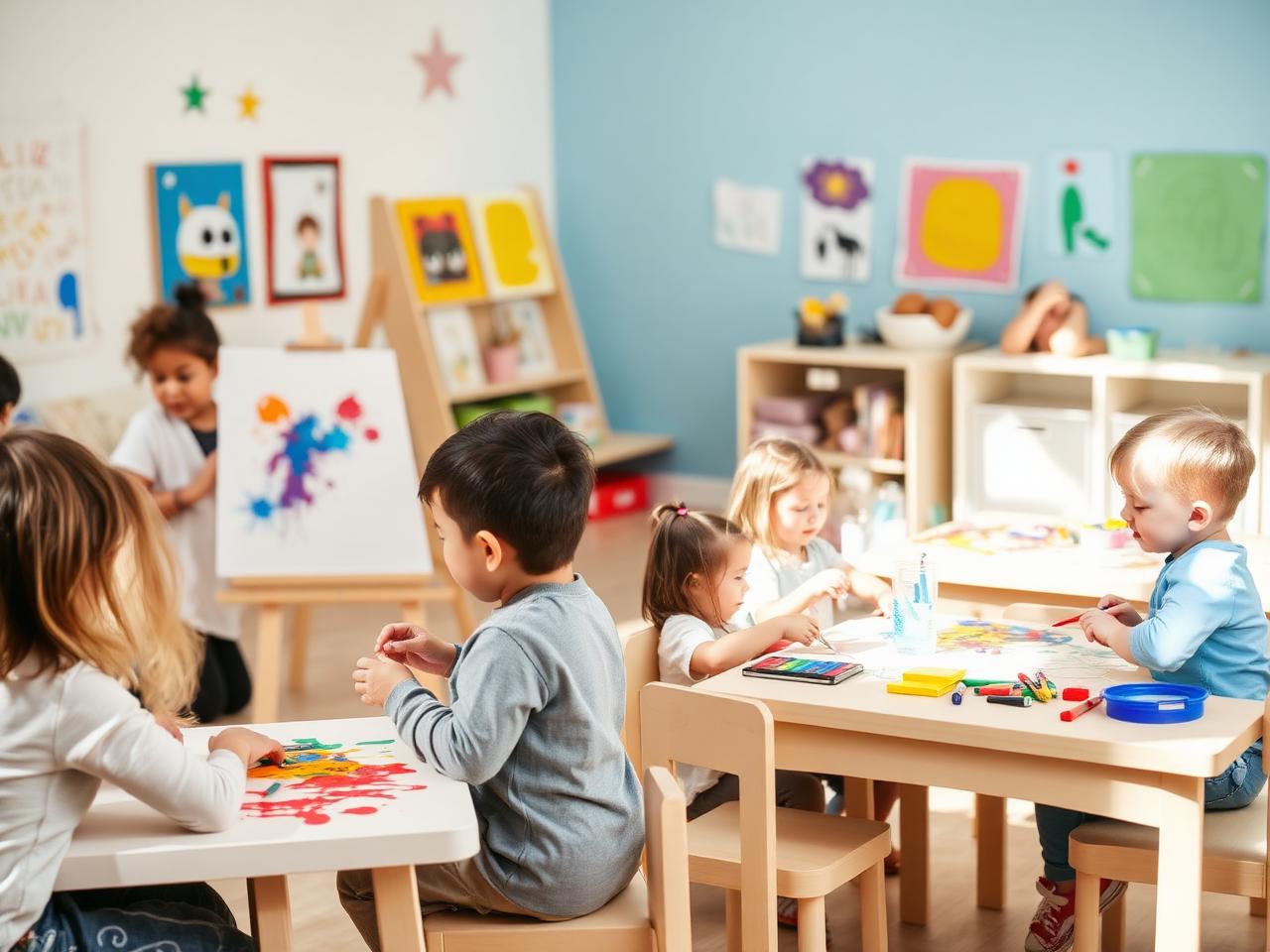 Children painting and doing creative arts at Sky's Daycare