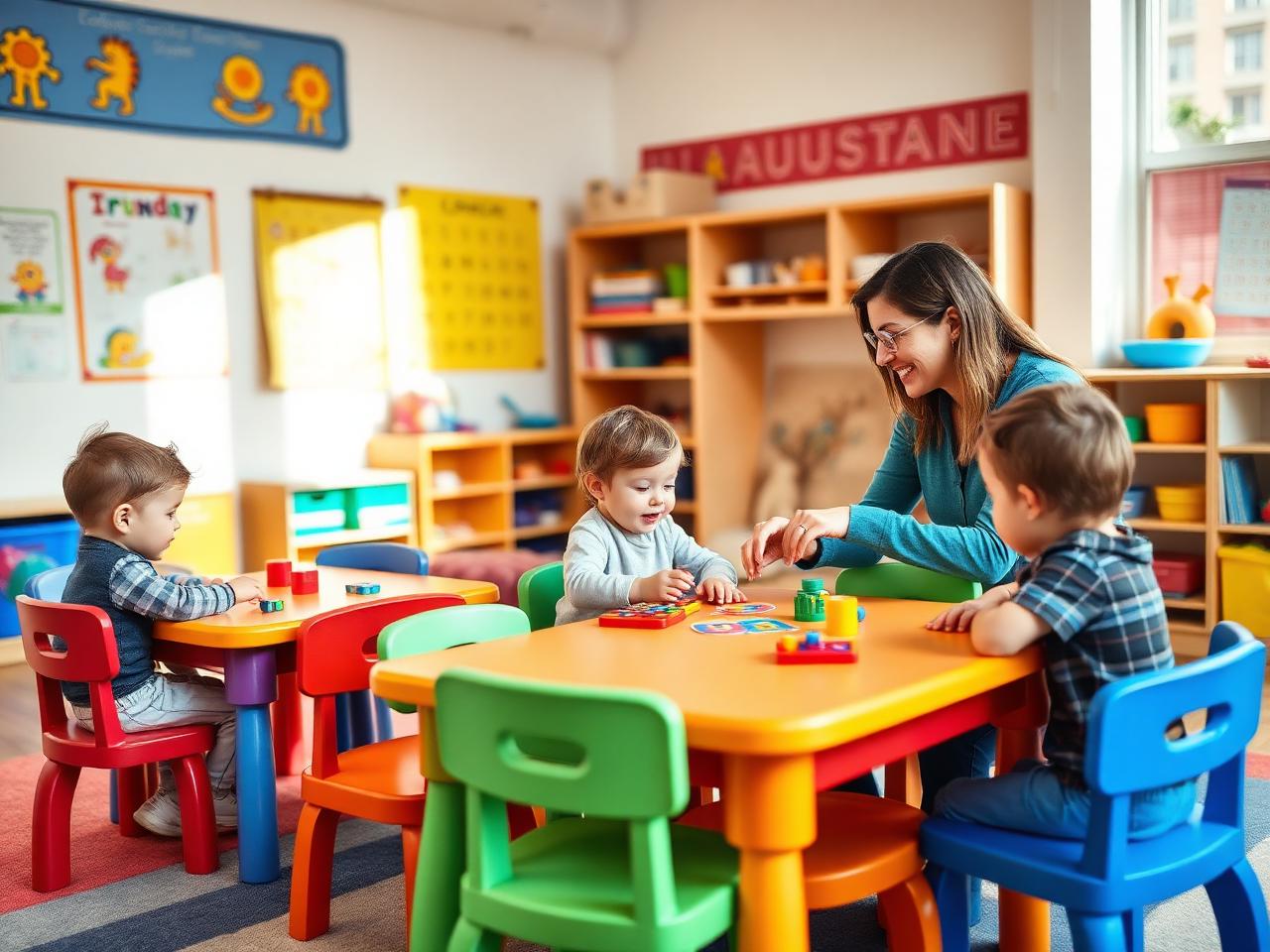 Preschool children learning letters and numbers at Sky's Daycare